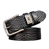 YRSHENG Gürtel Herren Geprägt Retro, Rindsleder Ledergürtel Herren Mit Krokodilmuster, Jeans Gürtel for Männer Mit Massiver Messingschnalle, Freizeitgürtel,Schwarz,125CM/49.2''