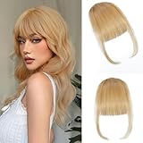 FFWTPY Haarschmuck One Piece Human Hair Clip in Pony Vorne Bang Haarverlängerung Extensions Natürliche Bangs Synthetisches Haarteil mit Schläfen für Frauen (Gold)