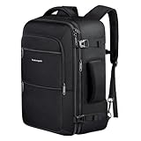 Vancropak Handgepäck Rucksack Herren, Easyjet Rucksack 45x36x20 Reiserucksack Handgepäck Flugzeug, Reisetasche Erweiterbar Travel Backpack für Damen Weekender Business Arbeit, Schwarz