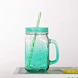 PKRANZYHKAL 460ml Glas mit Deckel und Strohhalm - Limonadengläser & Smoothie Gläser, Trinkglas mit Strohhalm und Deckel, Dubbeglas, trendige Farbverlauf Design, perfekt für Saft, Eistee, Cocktails