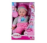 Simba 105140066 - Laura Interactiv, Weichkörperpuppe mit Schlafaugen, brabbelt bei Bewegung, trinkt von Flasche und schläft EIN, 40cm, Babypuppe ab 2 Jahre