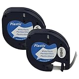 vhbw 2x Schriftband-Kassette Plastik kompatibel mit Dymo LetraTag LT-100H, 2000, LT-100T Etiketten-Drucker 12mm Schwarz auf Weiß, Kunststoff