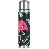 Rosa Flamingo mit Palmblatt Ananas und Kakteen Auslaufsichere Wasserflasche Edelstahl Vakuum-Becher Isolierte Thermoskanne für heiße und kalte Getränke 500ml für Büro, Schule, Reisen