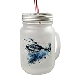 speecheese Police Hubschrauber Mason Jar Henkel Trinkglas mit Deckel Polizei-Einsatz Design Fluggerät Motiv für Sicherheit Rettung Fliegen Luftfahrt Liebhaber