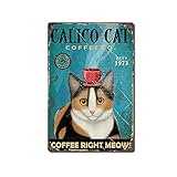 TRITXIY Geschenk für Calico-Katzenliebhaber, individuelles Jahresposter, Katzen, Calico Cats Coffee Company, Poster, Café, Heimdekoration, Blechschilder, 1 Stück, reproduziert, Vintage, Retro-Poster