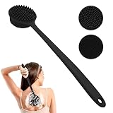 LANLIHAN Silikon-Körperschrubber für die Dusche, 2-seitige Peeling- und Massagebürste mit langem Griff, hypoallergener Rückenschrubber erzeugt reichhaltigen Schaum, umweltfreundlich für empfindliche