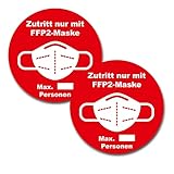 2er Set Maskenpflicht Aufkleber Sticker Zutritt nur mit Maske Markierung Hinweis Hinweisschild für Handel Einzelhandel Behörden Folie selbstklebend R177 (Zugangsbeschränkung rund Feld leer)