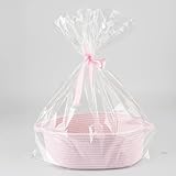 Präsentkorb leer rosa, Geschenkkorb klein aus Baumwollseil, geflochtener Korb für Geschenke Baby, Osternest Korb Aufbewahrungskorb, Spielzeugkorb, Wird mit Geschenktüte und rosa Schleife geliefert
