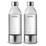 Aarke 2er-Pack PET-Flaschen für Wassersprudler Carbonator 3, BPA-frei mit Details in Edelstahl, 1000ml