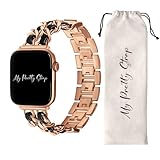 My Pretty Strap Schwarz-goldenes Armband, kompatibel mit Apple Watch SE Serie 8, 7, 6, 5, 4, 3, 2, 1, 38/40/41 mm oder 42/44/45/49 mm, Edelstahl für Damen (42 mm/44 mm/45 mm/49 mm, Roségold)