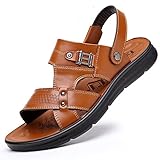 Männer Lässige Orthopädische Sandalen Verstellbare PU-Leder Herren Pantoffel Peep Toe Rutschfeste Strandschuhe Sommer Atmungsaktive Loafer für Outdoor-Walking-Sport-Wandern,Braun,37