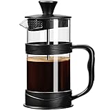 ParaCity French Press Kaffeebereiter 350ml, Kaffeepresse aus Edelstahlfilter und hitzebeständigem Glas, Kaltbrüh-Kaffeemaschine, gut als Geschenk für Reisen und Zuhause (Schwarz)