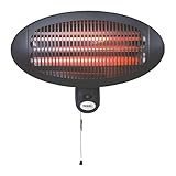 Perel Terrassen-Heizstrahler, 2000 W, Quartz, Wandmontage, Zugschalter, spritzwassergeschützt, 3 Heizstufen, inkl. Befestigungsmaterial, Metall, Schwarz