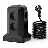 LEUTED 8 Fach Steckdosenleiste mit 3 USB A &1 USB C,Mehrfachsteckdose mit Überspannungsschutz,Steckdosenturm mit Schalter Steckerleiste Mehrfachstecker mit 1,8 M Kabel für Büro Küche,2500W