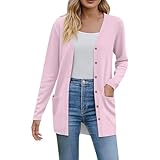 Generisch Damen Leichte Strickjacke Damen Elegant Cardigan Langarm Knopfleiste mit Taschen Herbst Winter Casual Strickcardigan Pullover mit Taschen