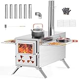 Camping Zeltofen mit Schornstein, Edelstahl Holzofen für Zelt, Tragbarer Faltbarer Heißzeltofen mit 7 Kaminrohren für Outdoor, Camping, Kochen, Grillen, Wandern, Angeln, Jagd (Zeltofen XL)