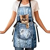 Schürzen Mit Katzen Für Frauen | Wasserdichter Kittel mit Katzendruck | Mit verstellbaren Trägern Grillschürze - Zum Grillen Grillen Aktivitäten Pizza Kochen Malen Pflege Kaffee