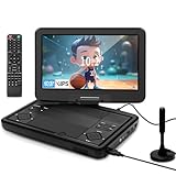 KCR Tragbarer DVD-Player, 25,7 cm (10,1 Zoll), eingebauter Fernseher DVB-T2 mit schwenkbarem LED-Bildschirm und/oder USB/HDMI/AV, wiederaufladbarer Akku und Dual-Stereo-Lautsprecher, kleiner Fernseher