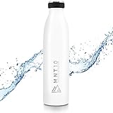 MNT10 Trinkflasche Edelstahl - 500ml, 750ml, 1000ml - Isolierte Thermoflasche, Flasche kohlensäure geeignet, Isolierflasche auslaufsicher für Sport, Wandern, Schule, Uni (Weiß, 500 ml)