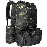 Wiserset Taktischer Rucksack, 60L Militär Armee Rucksack, großer Survival Molle Tagesrucksack für Herren und Frauen,abnehmbare Outdoor Tasche, Reiserucksäcke für EDC, Camping, Wandern, Jagen, Schwarz