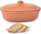 Römertopf Brottopf MAXI Terrakotta – 6,5 L Aufbewahrungsbehälter aus atmungsaktivem Naturton – Brotbox oval mit Deckel – luftdurchlässig & spülmaschinengeeignet
