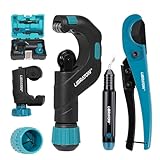 LIBRATON Rohrschneider 3-50MM, Hochleistungs-rohrschneider Edelstahl, PEX-Rohrschneider, Entgrater und Rohrreibahle, 5tlg Rohrabschneider Set für Kupfer, Aluminium, PEX, PVC, mit Aufbewahrungsbox