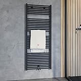Schulte Bad-Heizkörper Turbo, 153 x 60 cm, 823 Watt Leistung, Mittelanschluss,Mattschwarz, Handtuchhalter-Funktion