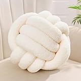 Yhoelata Knotenkissen, Dekokissen Beige Weiß, Zierkissen Aesthetic Sofakissen aus Teddysamt, Bett Deko Kissen Runden für Kind Schlafzimmer, Geschenk 22 cm