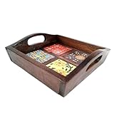 Serviertablett mit Keramikfliesen, Servierplatte für Tee und Snacks, quadratisches Tablett mit Griffen, für Zuhause, Esstisch, Küchendekoration und Geschenke, 22,9 cm