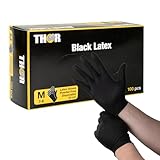 THOR Latexhandschuhe (M), 100 Stück – Einmalhandschuhe Schwarz, handschuhe einweg, puderfrei – Einweghandschuhe & küchenhandschuhe zum Kochen, Putzen, Grillen & für die Werkstatt – Größen S, M, L, XL
