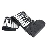 POHOVE Tragbares 49 Tasten, flexibles Roll-Up-Klavier mit USB, elektronische Tastatur, Handrolle, Klavier für Anfänger (schwarz)