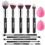 BEAKEY Pinselset Makeup Professionelles Foundation Make up Pinsel Set Premium Puderpinsel Lidschatten Blush Schminkpinsel Set Beauty Schwamm und Bürsteswaschener mit Eiform (10+2 Stück, Silber)