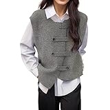 Damen Strickweste Ärmellos V Ausschnitt Braune Baumwolle Pullover Sweater Vest Ärmellos Warm Casual Pullunder Strickpullunder Longweste Winter Schwarz Pullover Vest Strickweste