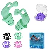 Ohrstöpsel Schwimmen für Erwachsene, 4 Paar wasserdichte Silikon-Ohrstöpsel, wiederverwendbar, ideal für Duschen, Schwimmen, Surfen, Schnorcheln uvm (Erwachsene & Jugendliche 14+) (Vert, 14+)