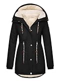 TOMEEK Damen Winterjacke Winter Warm Wintermantel Damen Lang Winterparka mit Teddyfell Gefüttert Kapuzenmantel Mantel Parka Damen-Mäntel Jacke Fleecemantel Skijacke(Schwarz,M)