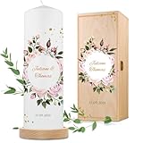 GRAVURZEILE Bedruckte Kerze - Summer & Flower - Personalisiert mit Namen, Datum & Wunschtext - Personalisiertes Geschenk zur Hochzeit als Hochzeitskerze und Traukerze - Stumpenkerze 250/80 mm