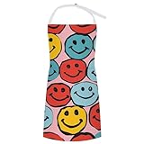 LYHVSFJW Schlichte Schürze mit Smiley-Symbol für Frauen mit Taschen, verstellbare Kochschürzen für Küche, Kochen, Grillen und Grillen