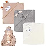 Funmo Kapuzenhandtuch Baby, 3 Stück Baby Handtuch Kapuze Babyhandtuch mit Kapuze Badetuch Set Super Saugfähig Weich Bademantel Geschenk für Kinder und Kleinkinder, 80 * 80CM