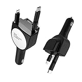 Etrogo Auto USB Ladegerät Zigarettenanzünder mit Micro USB, Type-C Lightning Port, Blitz mit automatisch einziehbarem Kabel, Mehrfachschutz