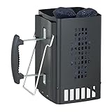 Relaxdays Anzündkamin Grill, mit Sicherheitsgriff & Haltebügel, HBT: 27 x 18 x 17 cm, Anzündhilfe Grillkohle, schwarz