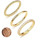 Adramata 3Pcs Ringe Frauen Gold 14 Karat Gold Gefüllte Ringe Set Stapelbare Daumenring Dünner Fingerring Einfacher Bandring Verlobungsring Engagement Ringe Damen Gold Ring für Damen Mädchen