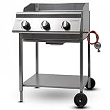 Gasgrill PremioGas III – Premium BBQ Grillwagen komplett aus Edelstahl mit 3x 5kW Brenner – Made in Germany: 3-teiliger Grillrost, Fettschublade | Grillfläche: 55 x 33 cm | V4A Brennerabdeckungen