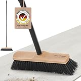 Hausfelder Besen mit Stiel, Haushaltsbesen & Zimmerbesen 30cm breit, Holz Kehrbesen mit weichen Borsten für Innen, Stubenbesen Indoor schwarz