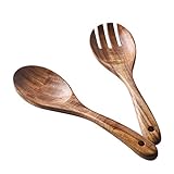 muso wood Salatbesteck, Holz Salatbesteck 2 Stück 26cm Salatgabel und Salatlöffel Besteck Set Langgriff -Akazienholz