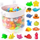 Badespielzeug Aufbewahrung, Badewannenspielzeug Aufbewahrung mit 15 Stück Kinder Badespielzeug, Badewannenspielzeug Hängeorganizer Tasche für Babybett Organizer,Wannenablage,Badezimmer