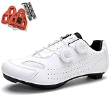 SDEQA Fahrrad Schuhe Herren MTB Radsportschuhe Rennradschuh Mountainbike Schuhe Atmungsaktive Kompatibe Look SPD SPD-SL Delta Lock Pedal Indoor Outdoor,Weiß,39 EU