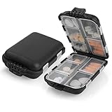 AOOWU Tablettenbox 7 Tage, Pillendose 10 Fächer, Medikamentenbox Klein Handlicher mit Großen Separaten Fächern für Medikamente,Vitamine, Fischöl usw,Tablettenspender für Reise und Tägliches (Schwarz)
