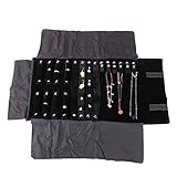Schmuckrolle Samt Schmuckorganizer,Reise Schmuckrolle Geschmeidiges Leder und Wildleder Multifunktionale Schmuck Aufbewahrungstasche Schmuck Organizer Roll für Halsketten, Ohrringe, Armbänder, Ringe