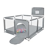 OHMG Laufgitter für Babys, abnehmbar, waschbar, mit 50 Kunststoffkugeln, Aktivitätszentrum für Kinder, großer Laufstall, geeignet für den Innen- und Außenbereich, mit Schutzgitter, Basketballgestell