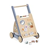 hauck Learn to Walk Skills – Holz Lauflernwagen für Babys ab 12 Monaten, mit Motorikspielzeug, Sortierspiel, Ablagefach & Bremssystem, Fördert Laufen, Feinmotorik & Farberkennung, FSC® Zertifiziert